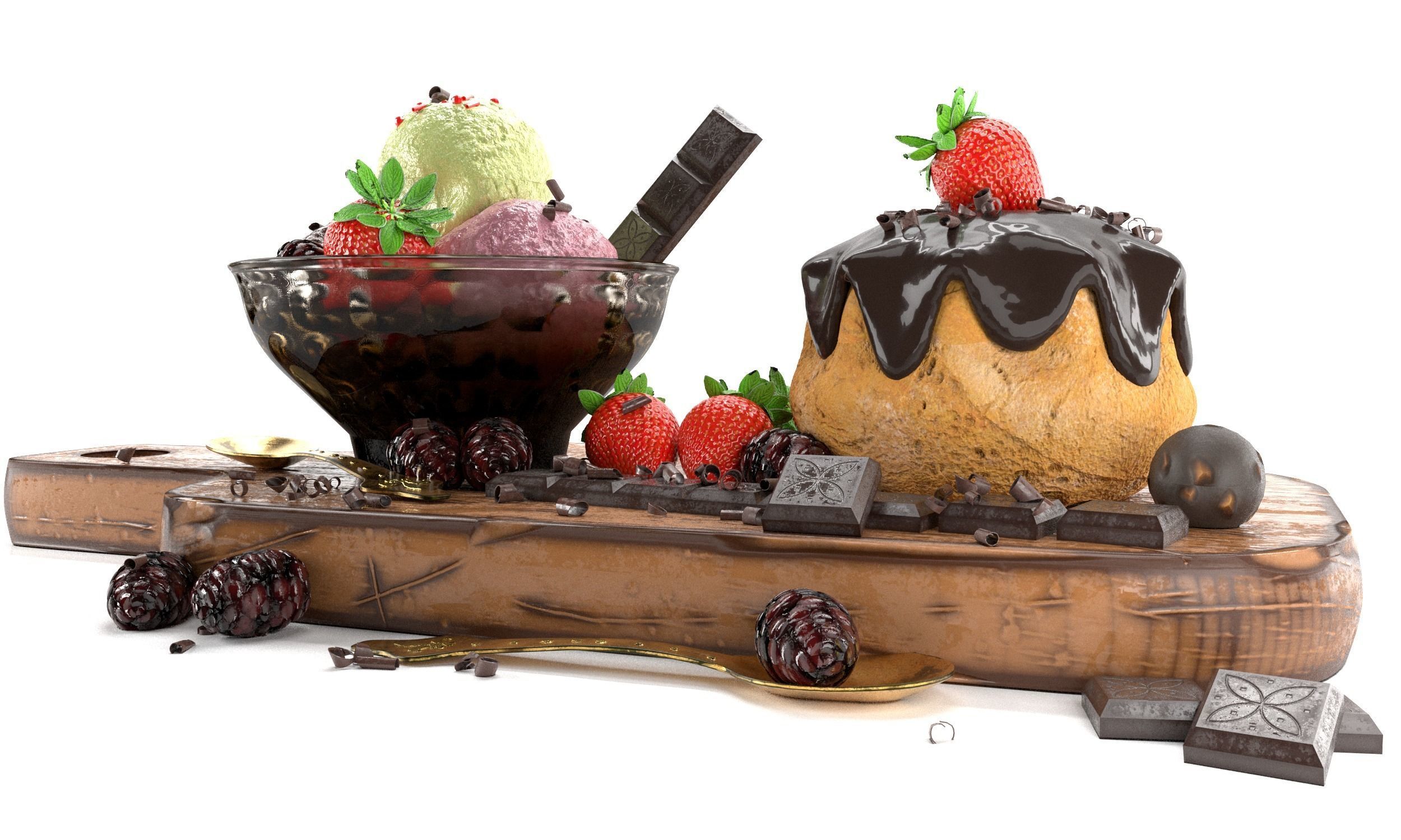 Fruit And Chocolate Ice Cream 3D model_9