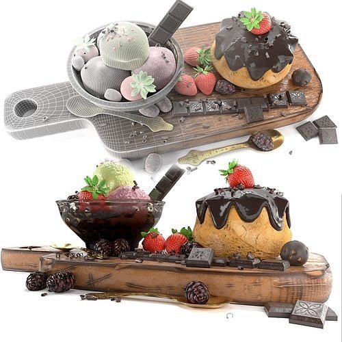 Fruit And Chocolate Ice Cream 3D model 4