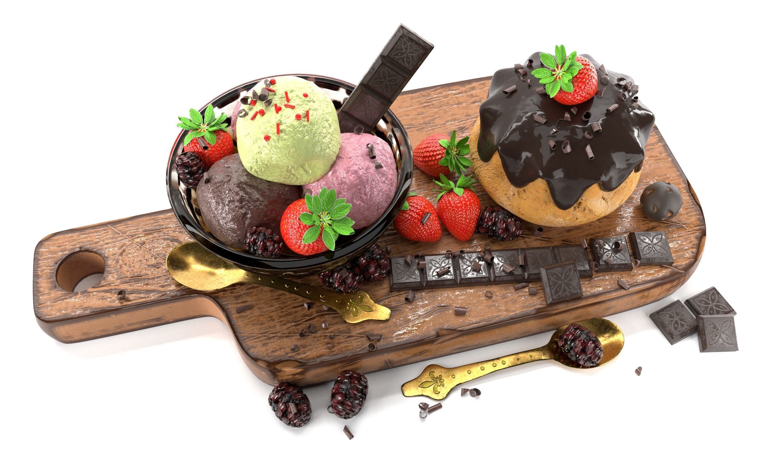 Fruit And Chocolate Ice Cream 3D model_1