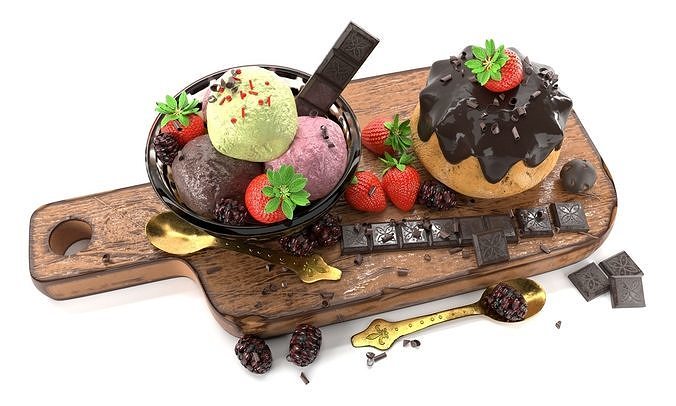 Fruit And Chocolate Ice Cream 3D model 2
