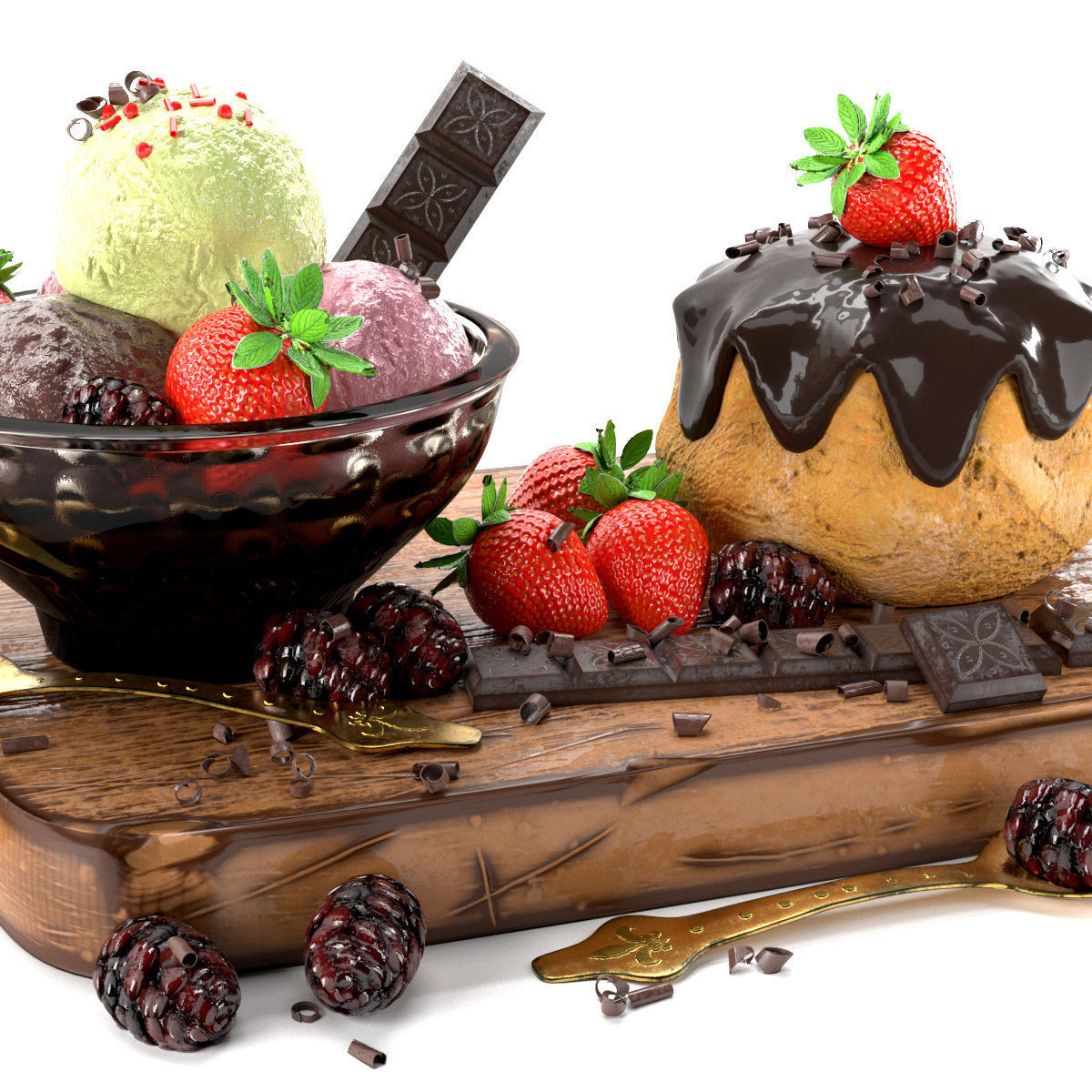 Fruit And Chocolate Ice Cream 3D model_4