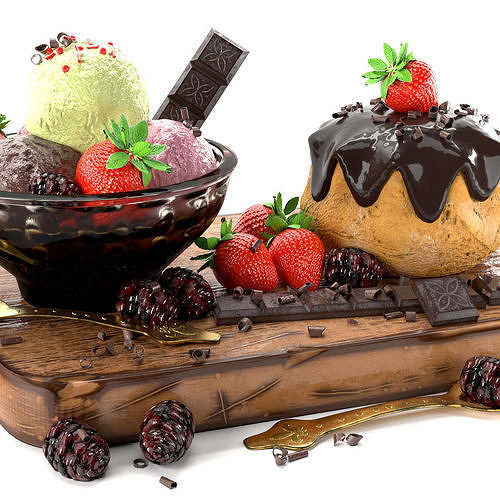 Fruit And Chocolate Ice Cream 3D model 5