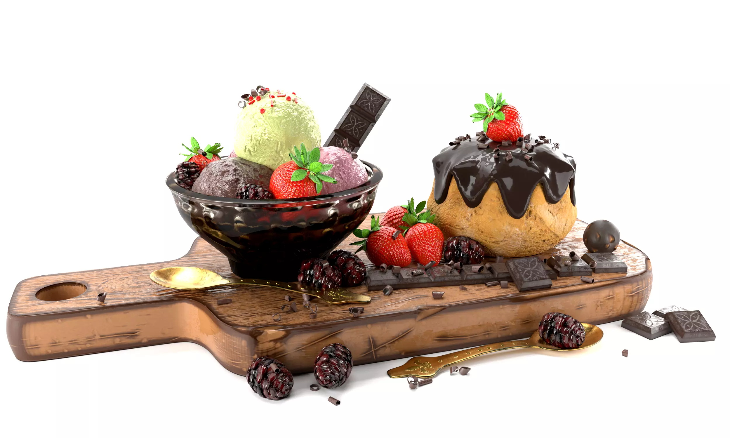 Fruit And Chocolate Ice Cream 3D model_0