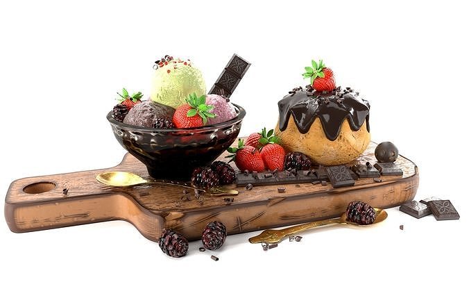 Fruit And Chocolate Ice Cream 3D model
