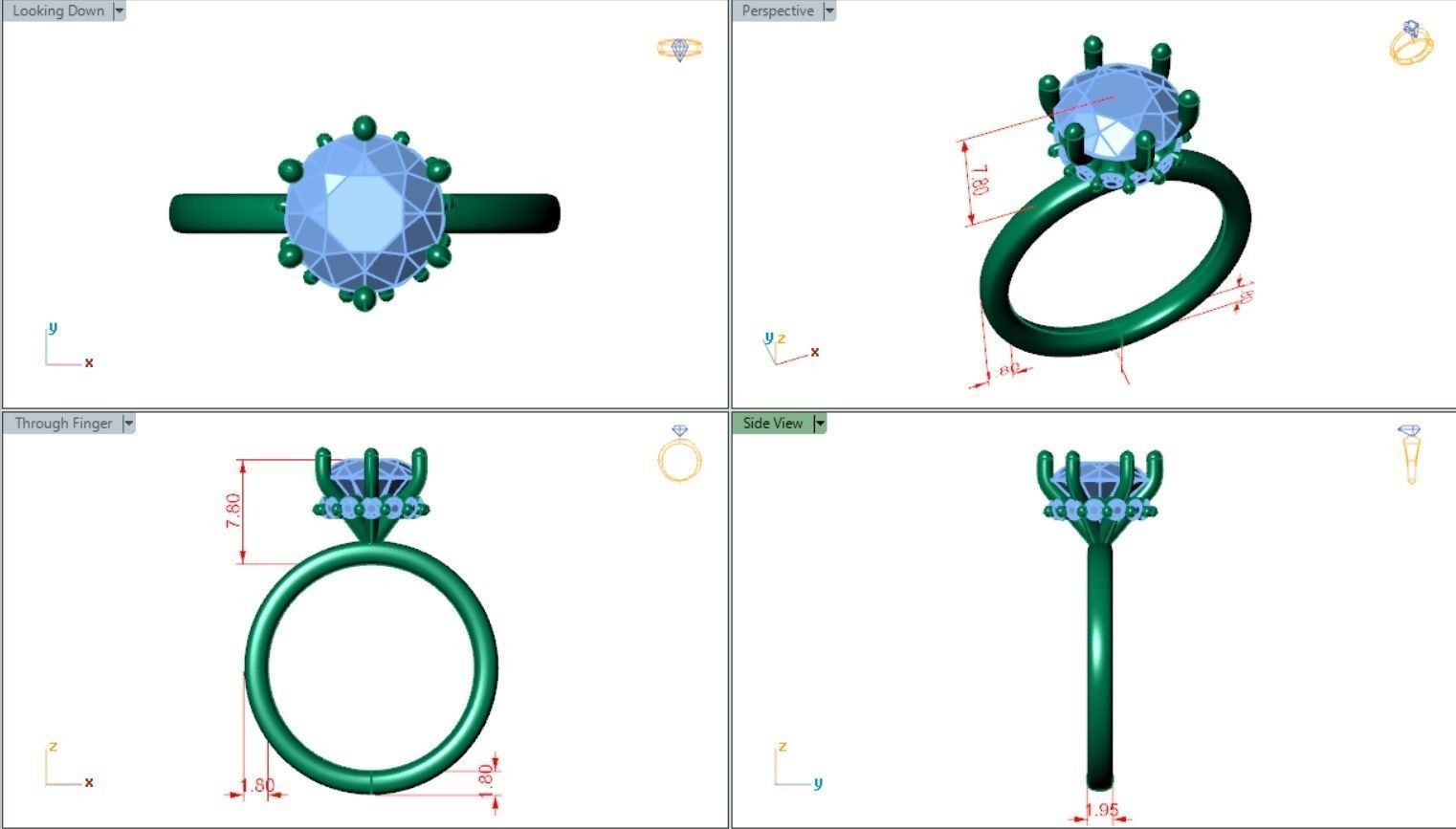 6 prong set diamond ring 3D print model_5