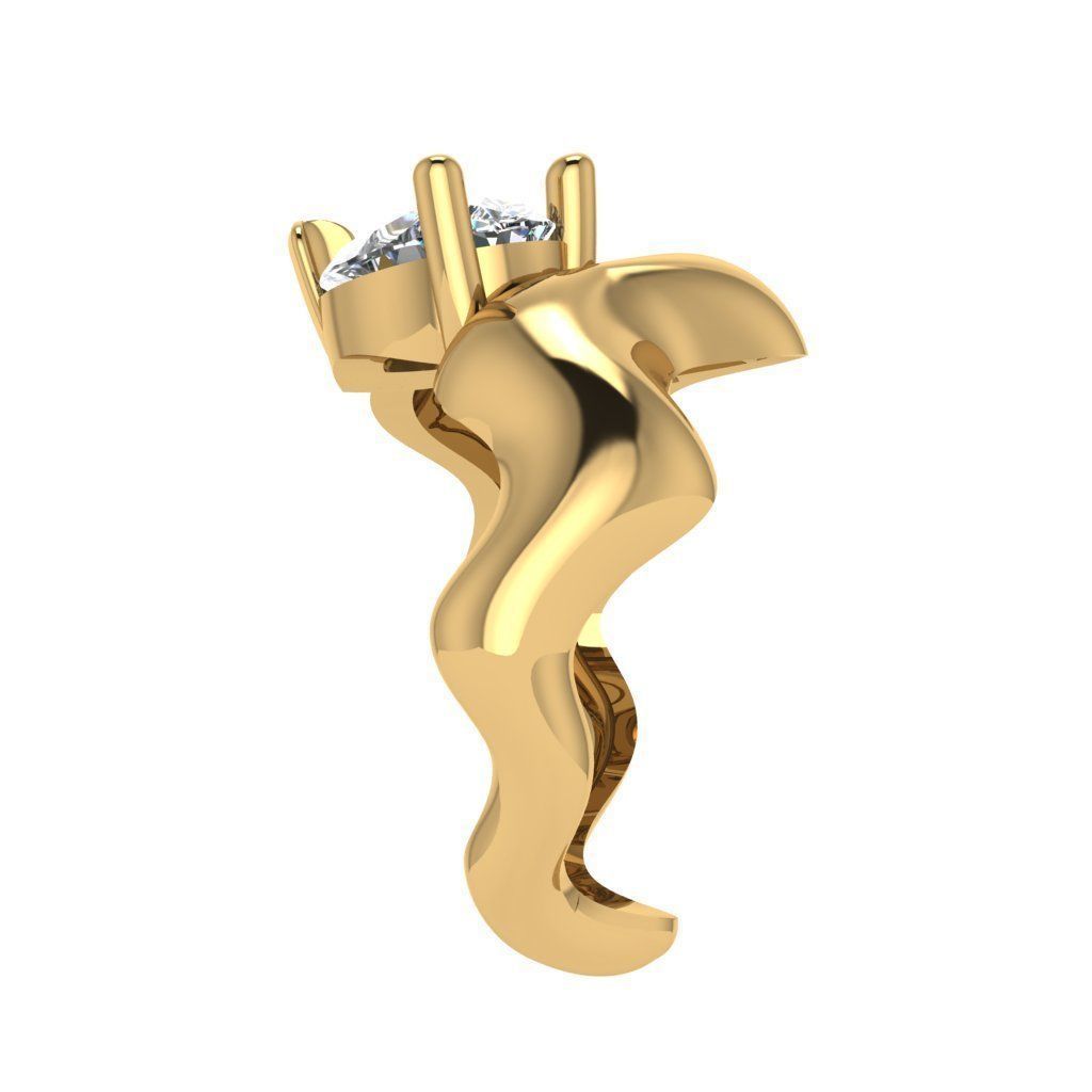 Wavy shank pear cut solitaire diamond ring 3D print model_2