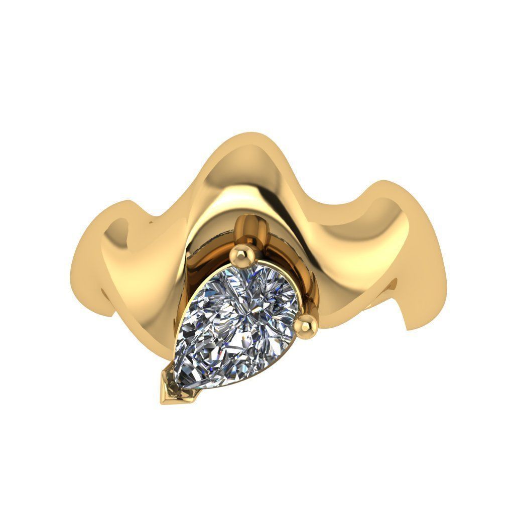 Wavy shank pear cut solitaire diamond ring 3D print model_3