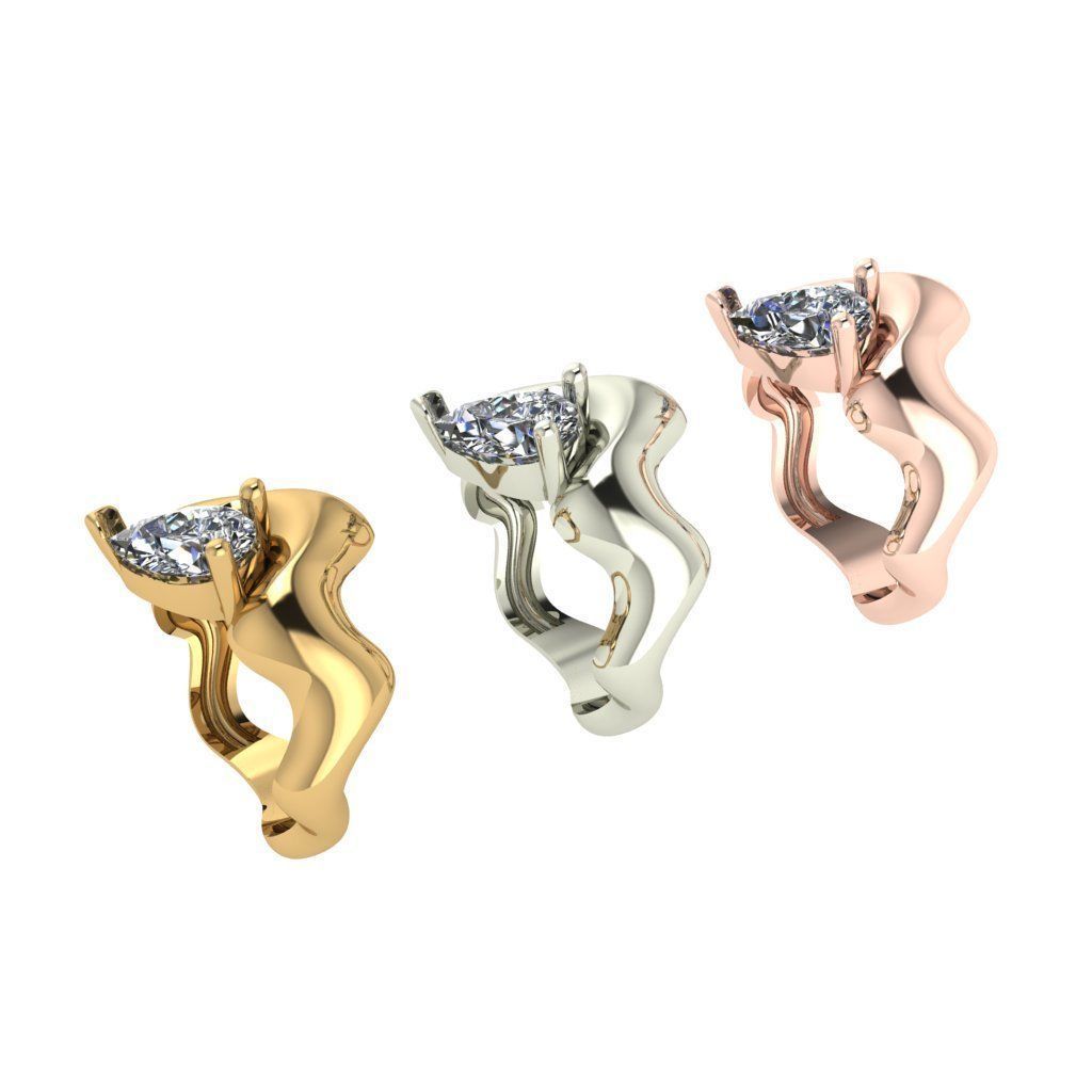 Wavy shank pear cut solitaire diamond ring 3D print model_4