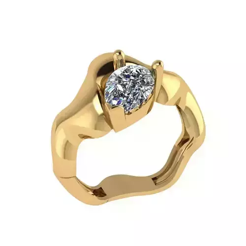 Wavy shank pear cut solitaire diamond ring 3D print model