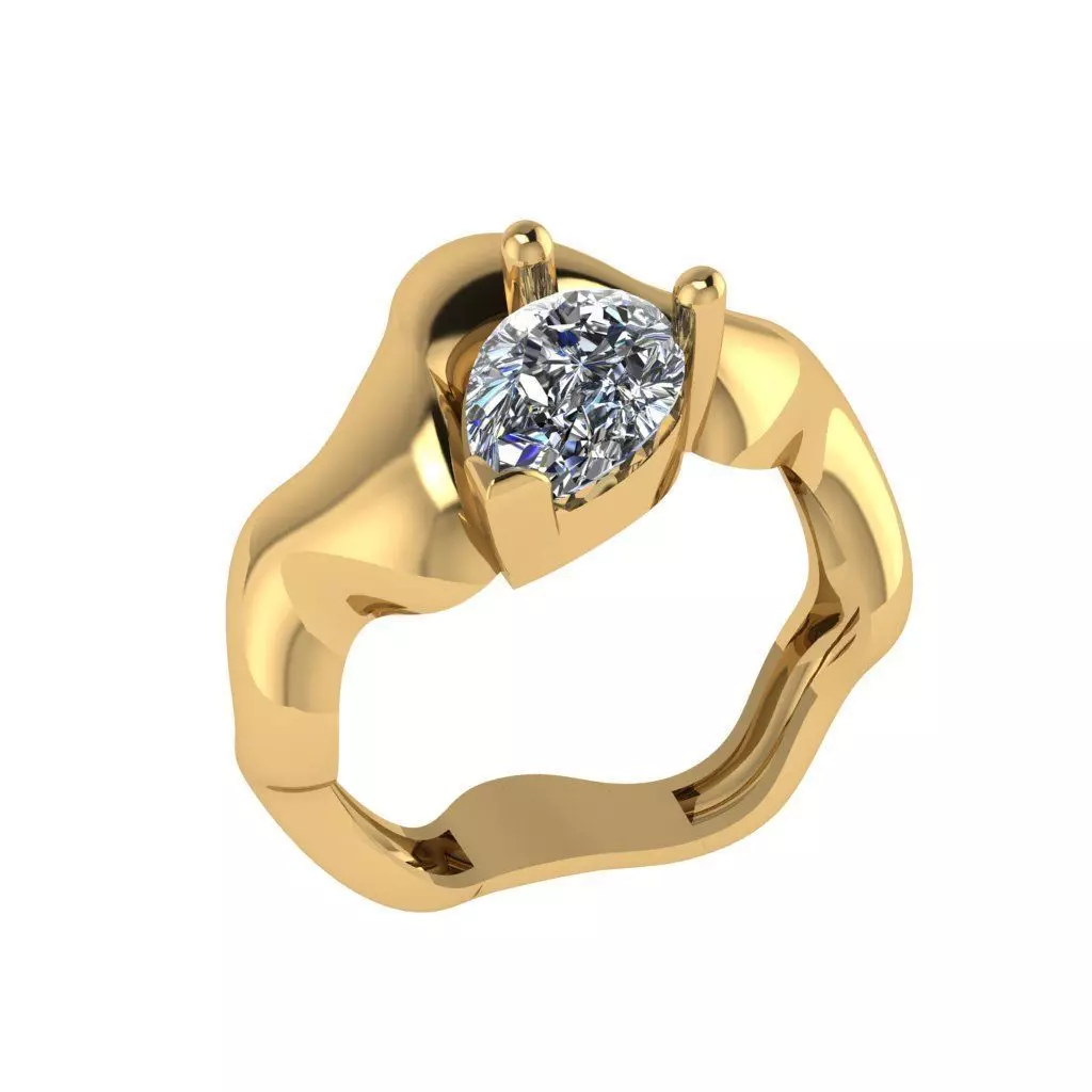Wavy shank pear cut solitaire diamond ring 3D print model_0