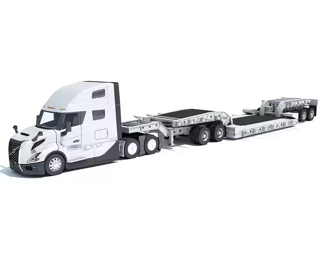 2024 Semi Truck with Lowboy Trailer 3D model