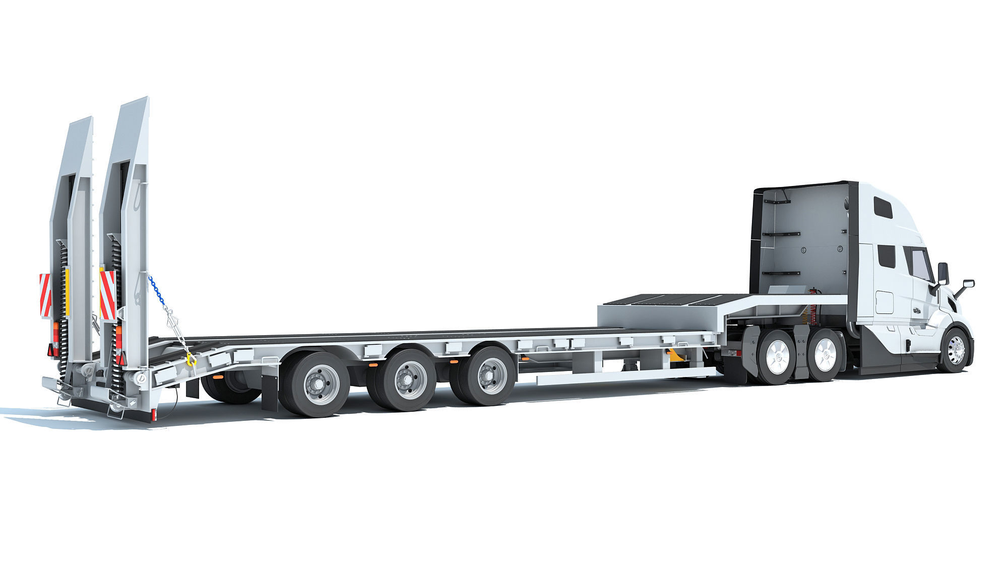 2024 Semi-Truck with Platform Trailer 3D model_4