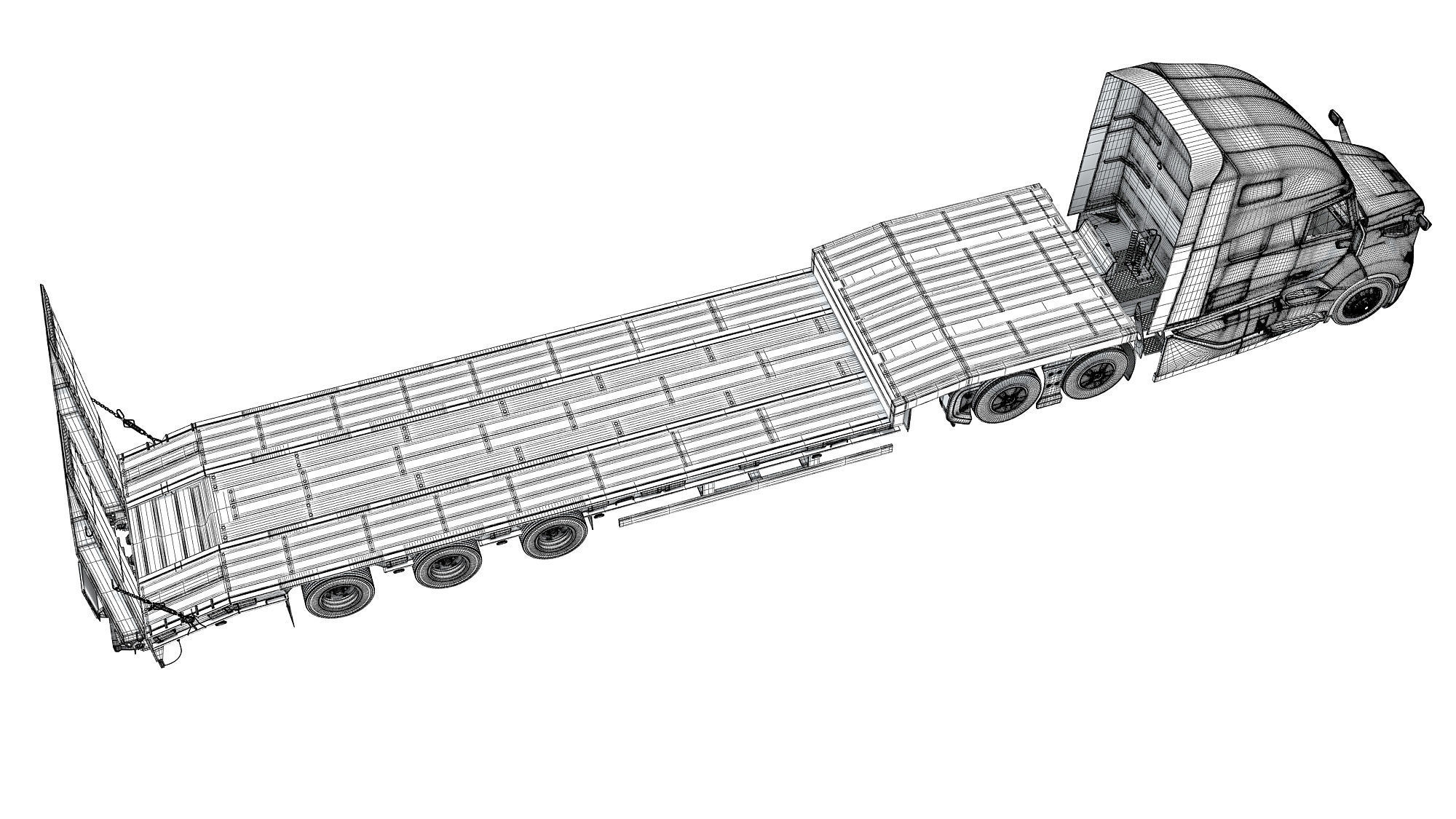 2024 Semi-Truck with Platform Trailer 3D model_19