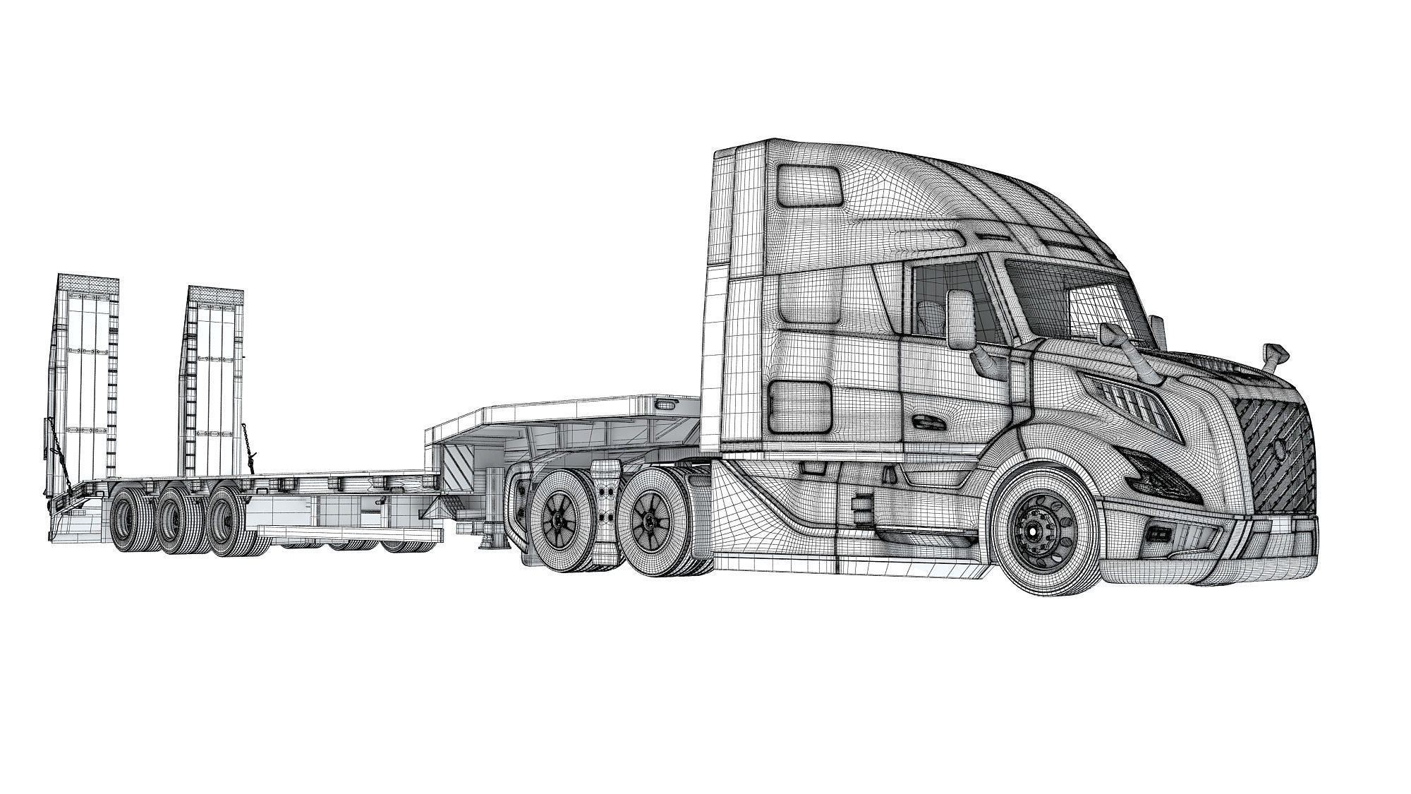 2024 Semi-Truck with Platform Trailer 3D model_20