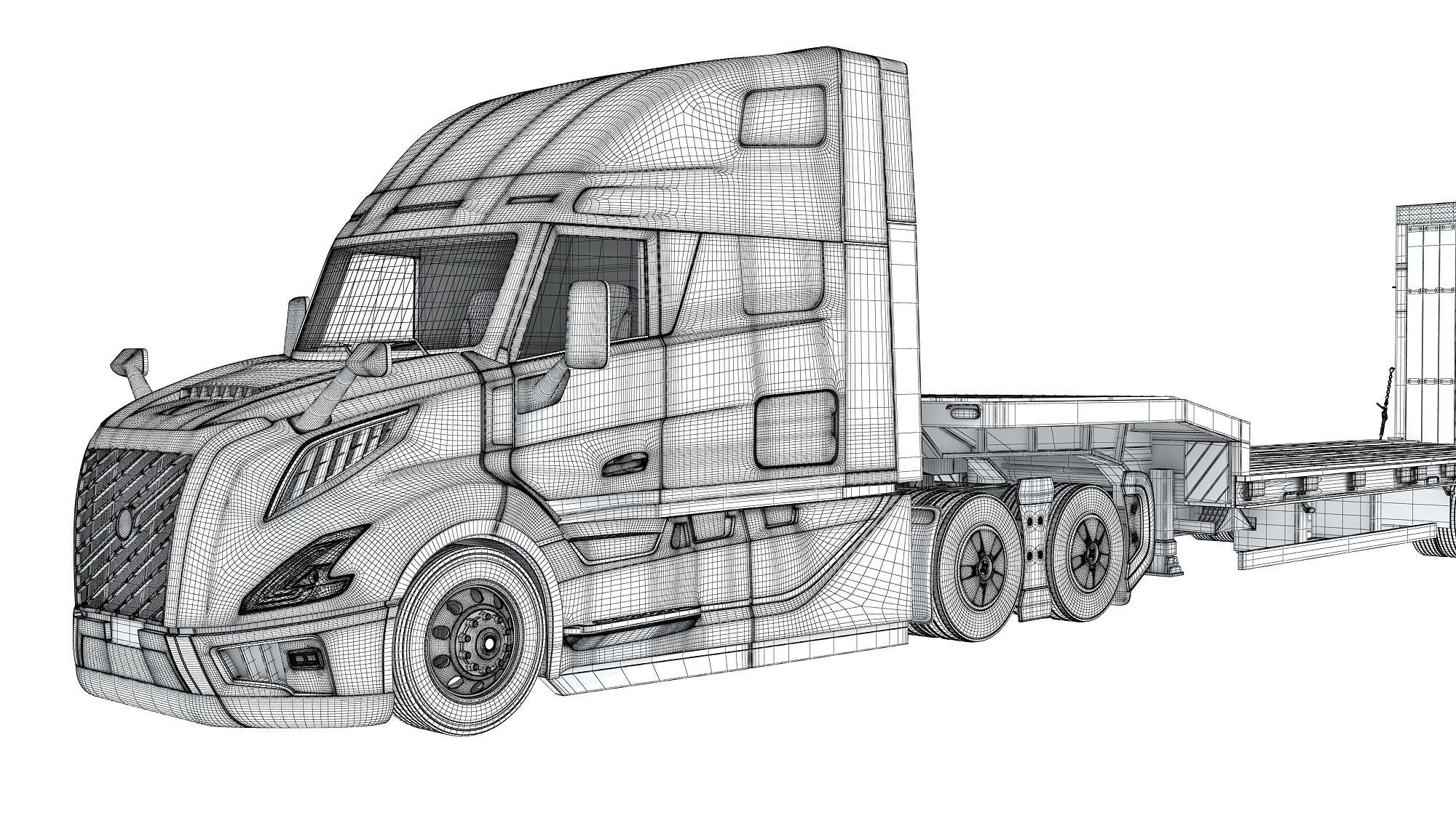 2024 Semi-Truck with Platform Trailer 3D model_21