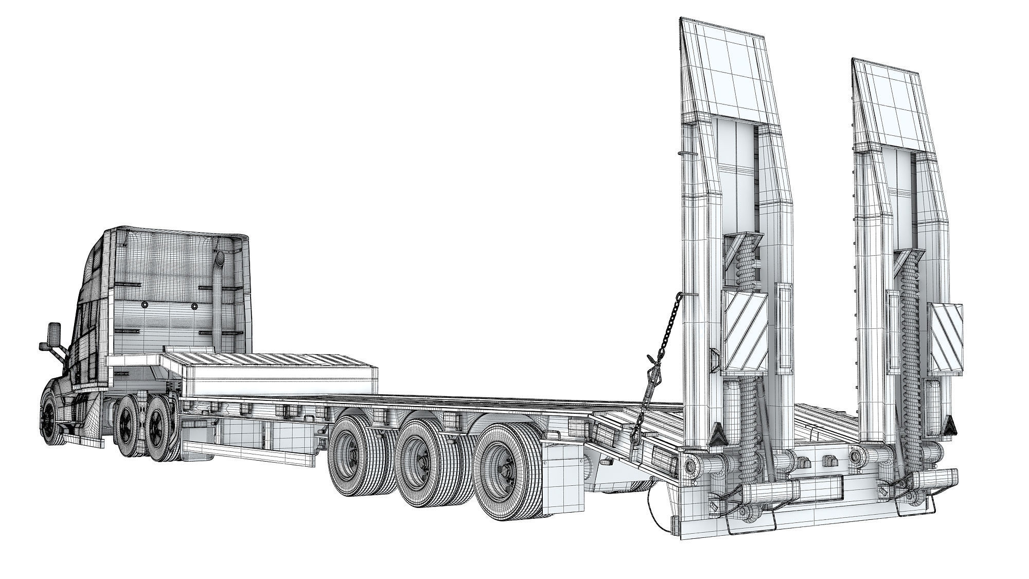 2024 Semi-Truck with Platform Trailer 3D model_18