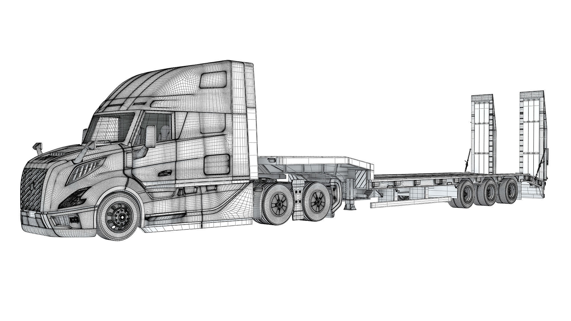 2024 Semi-Truck with Platform Trailer 3D model_17