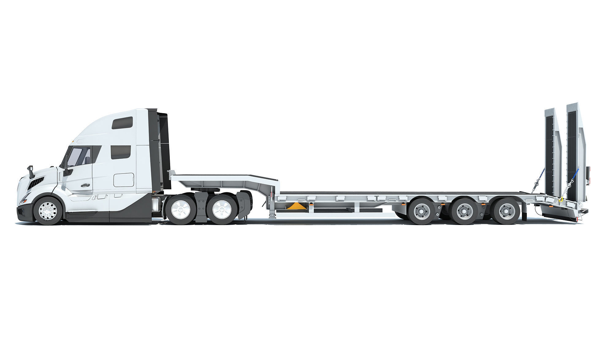 2024 Semi-Truck with Platform Trailer 3D model_1
