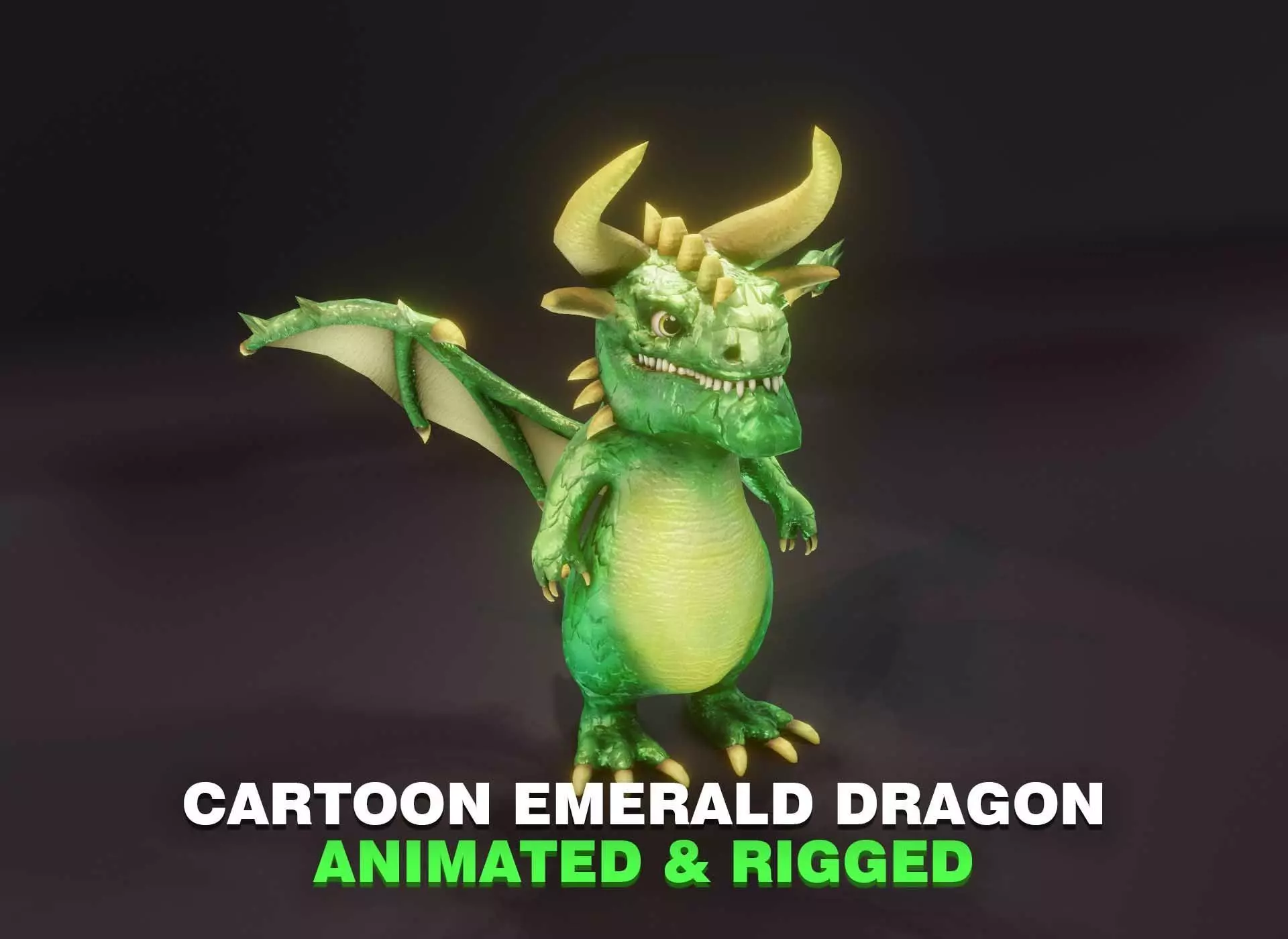 Cartoon Emerald Dragon Animated 3D Model Low-poly 3D model