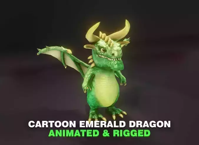 Cartoon Emerald Dragon Animated 3D Model Low-poly 3D model
