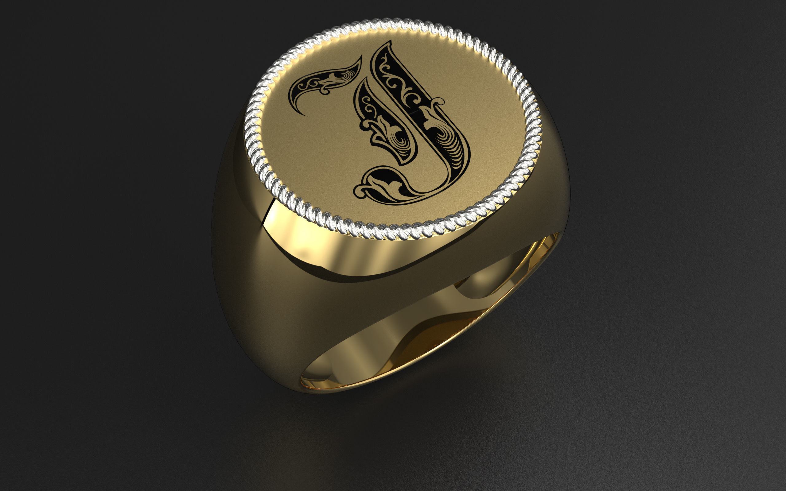Jewelry alphabet Ring J 3D print model_1