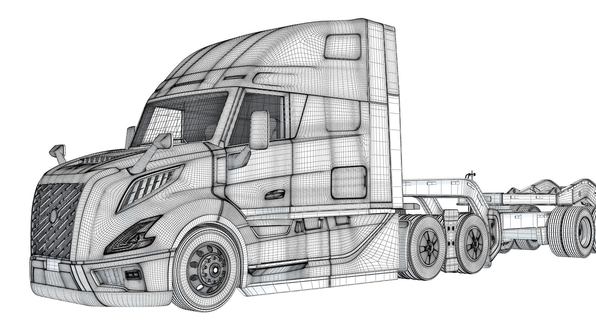 2024 Semi Truck with Lowboy Trailer 3D model_20