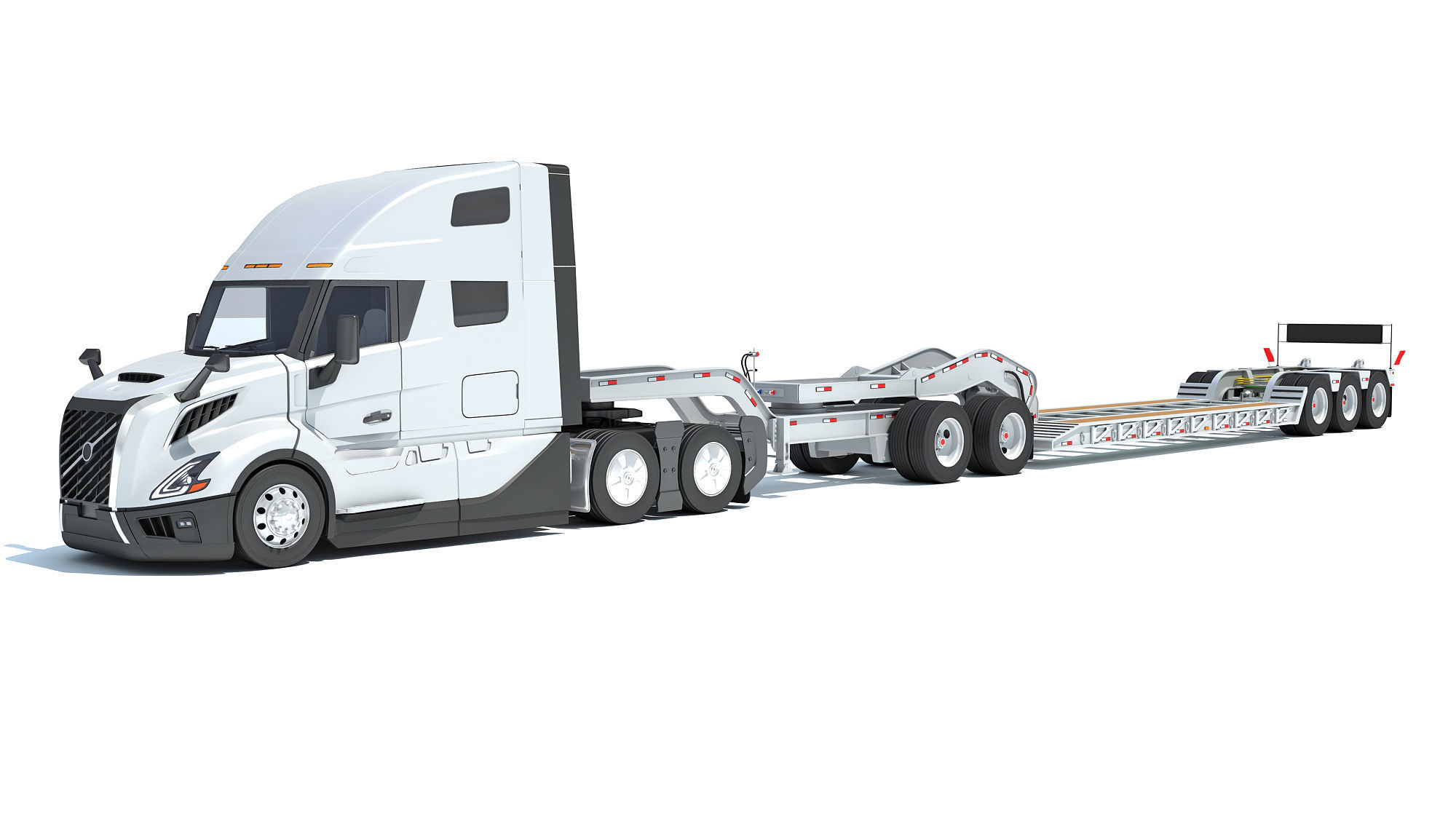 2024 Semi Truck with Lowboy Trailer 3D model_9