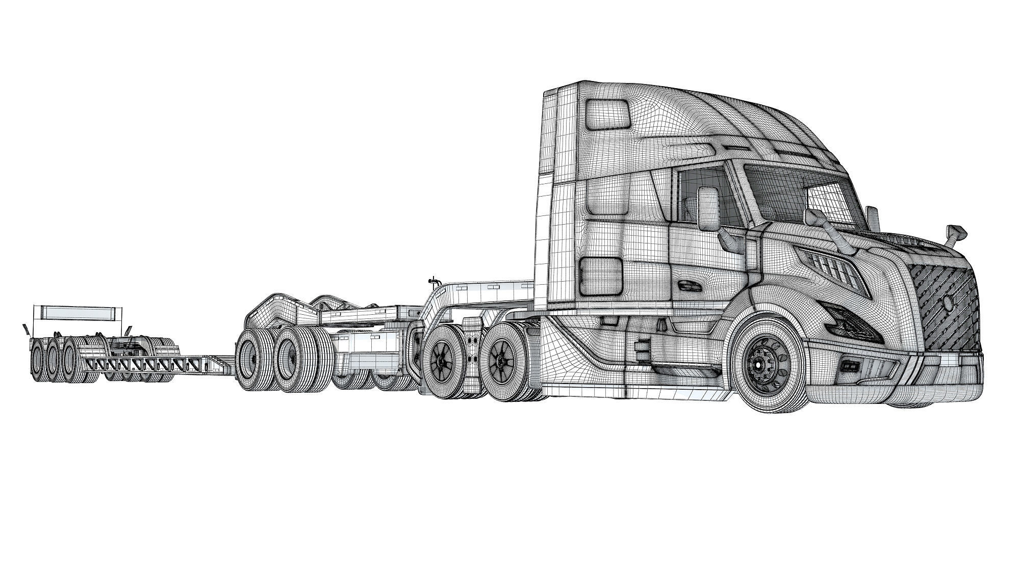 2024 Semi Truck with Lowboy Trailer 3D model_19