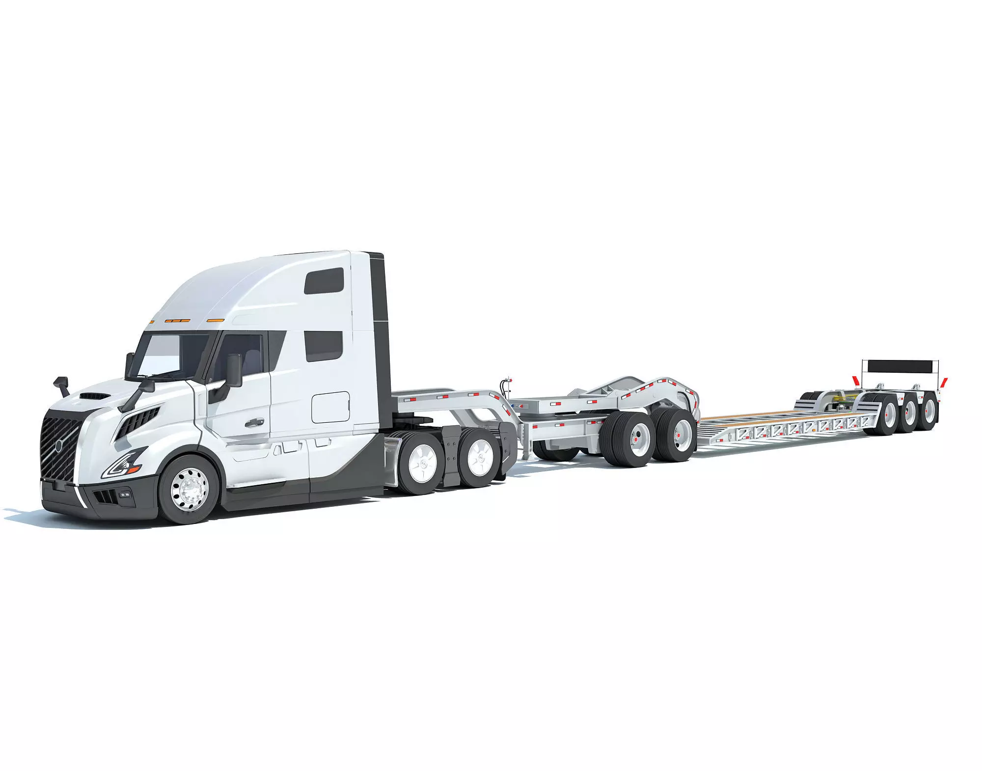 2024 Semi Truck with Lowboy Trailer 3D model_0