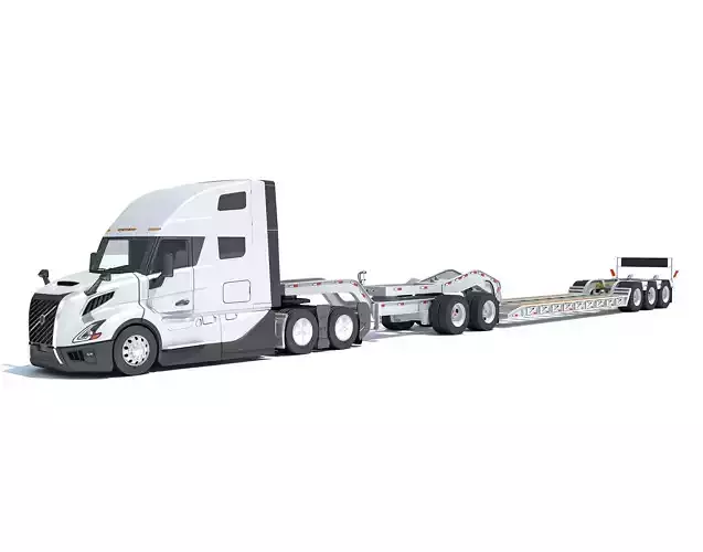 2024 Semi Truck with Lowboy Trailer 3D model