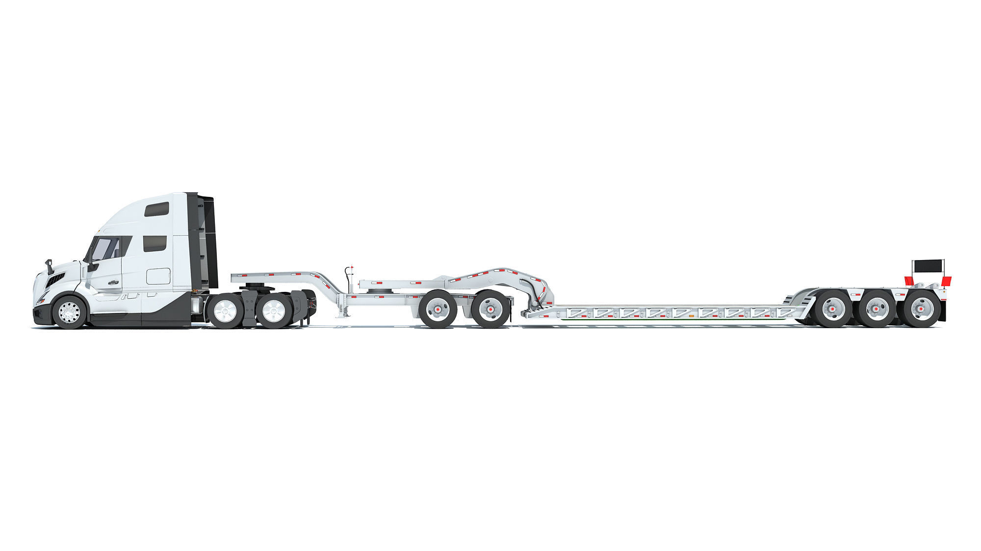 2024 Semi Truck with Lowboy Trailer 3D model_1