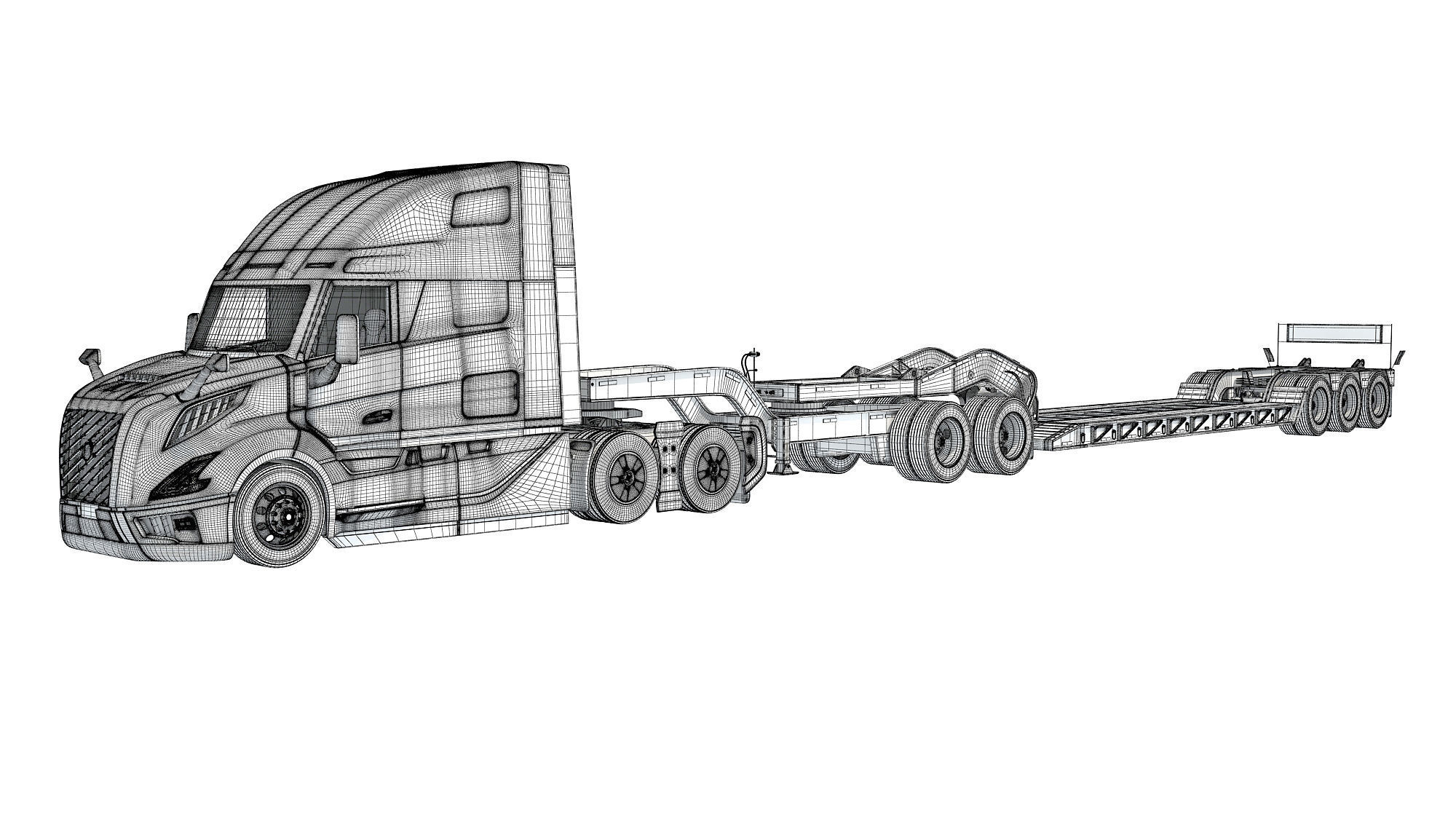 2024 Semi Truck with Lowboy Trailer 3D model_16