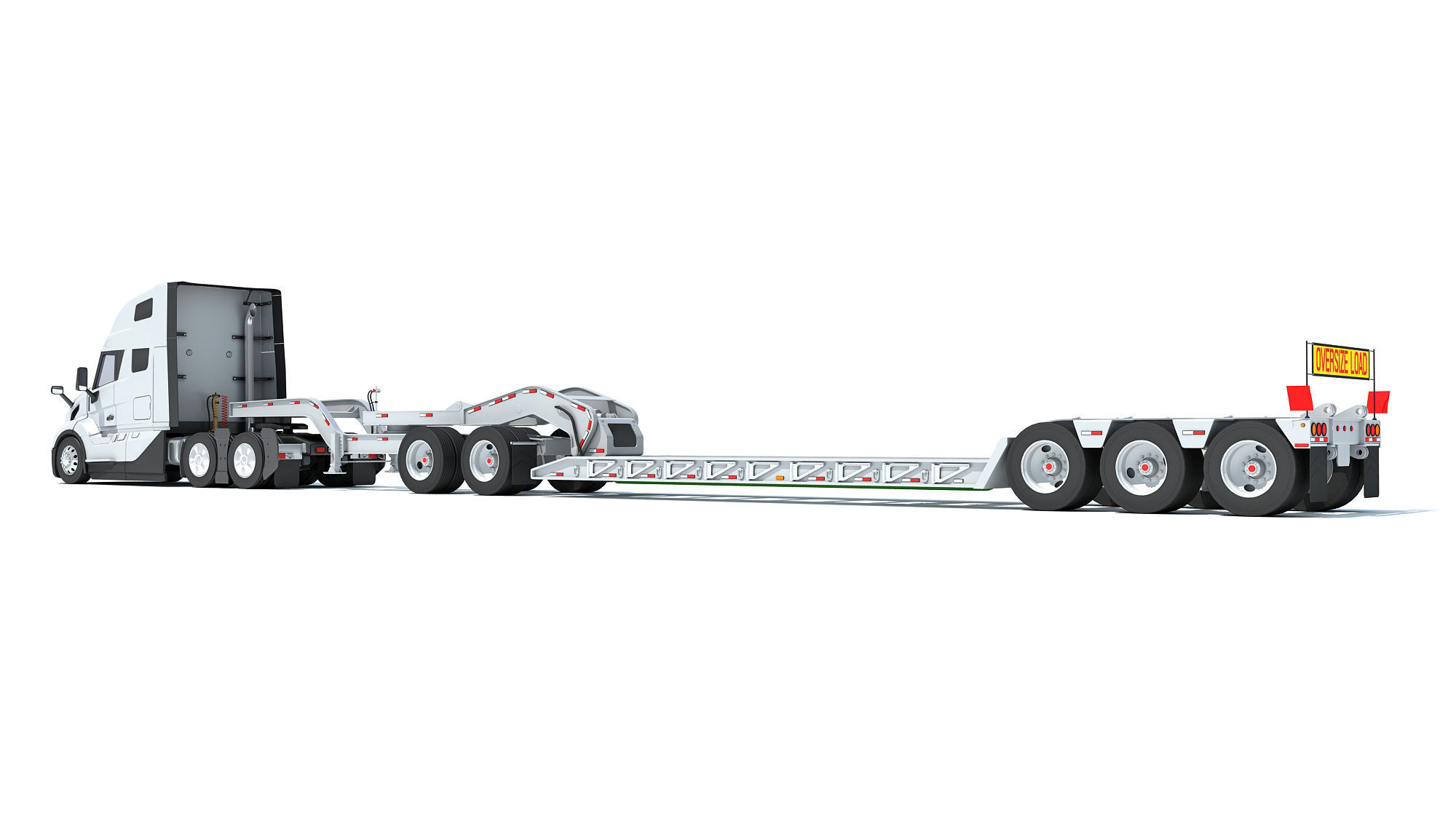 2024 Semi Truck with Lowboy Trailer 3D model_2