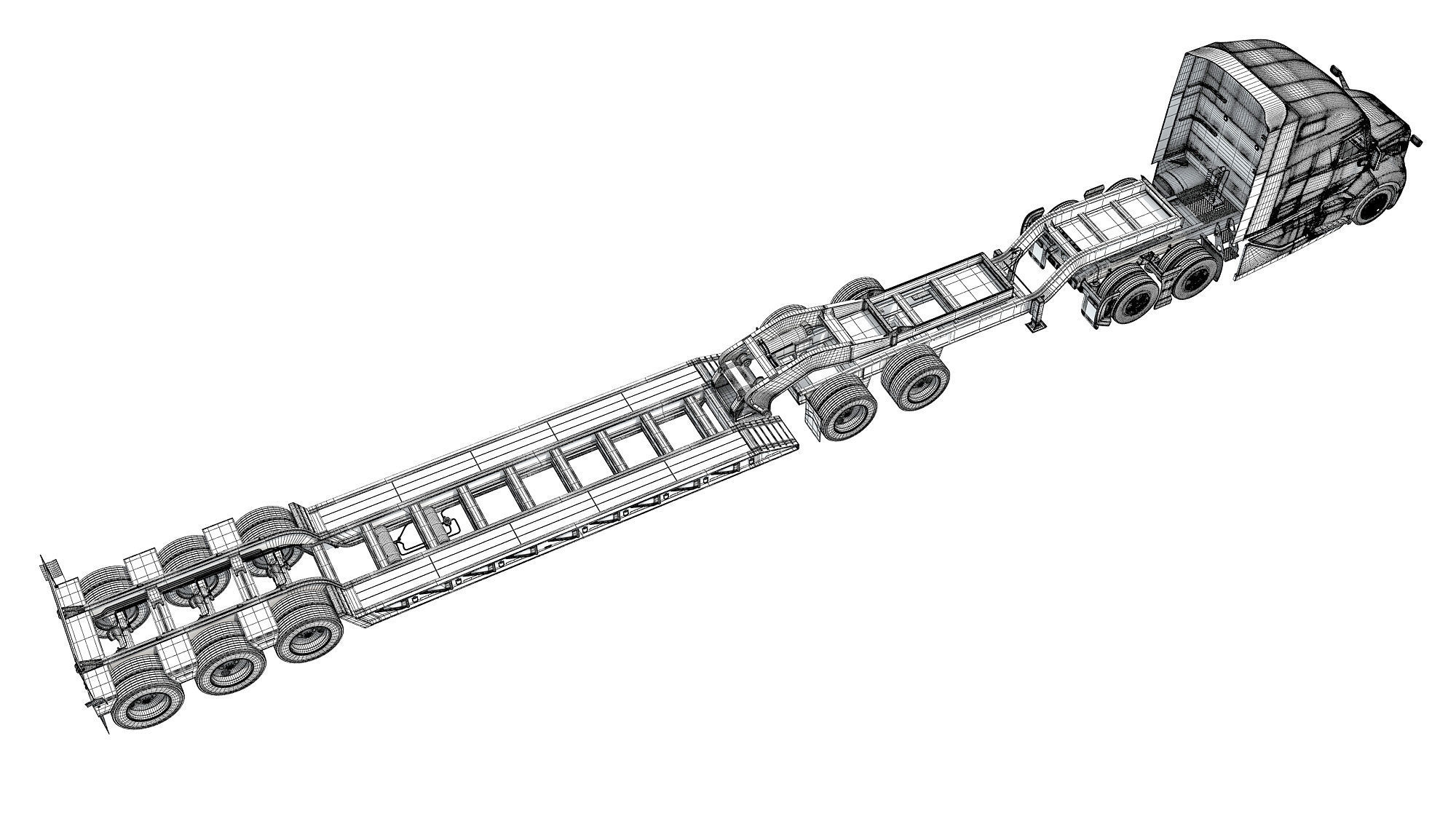 2024 Semi Truck with Lowboy Trailer 3D model_18