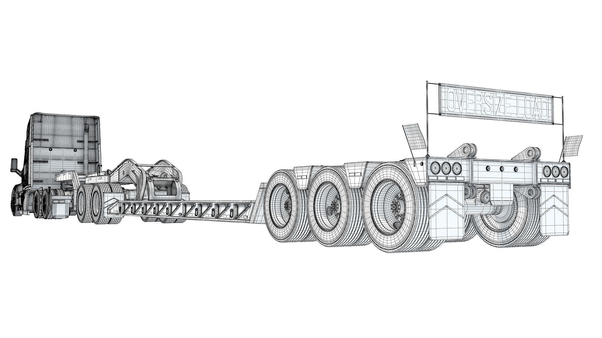 2024 Semi Truck with Lowboy Trailer 3D model_17