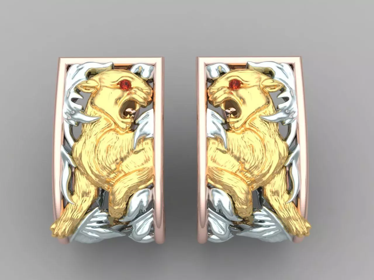 EARRINGS-PUMA-GOLD-SILVER-GEMS 3D print model
