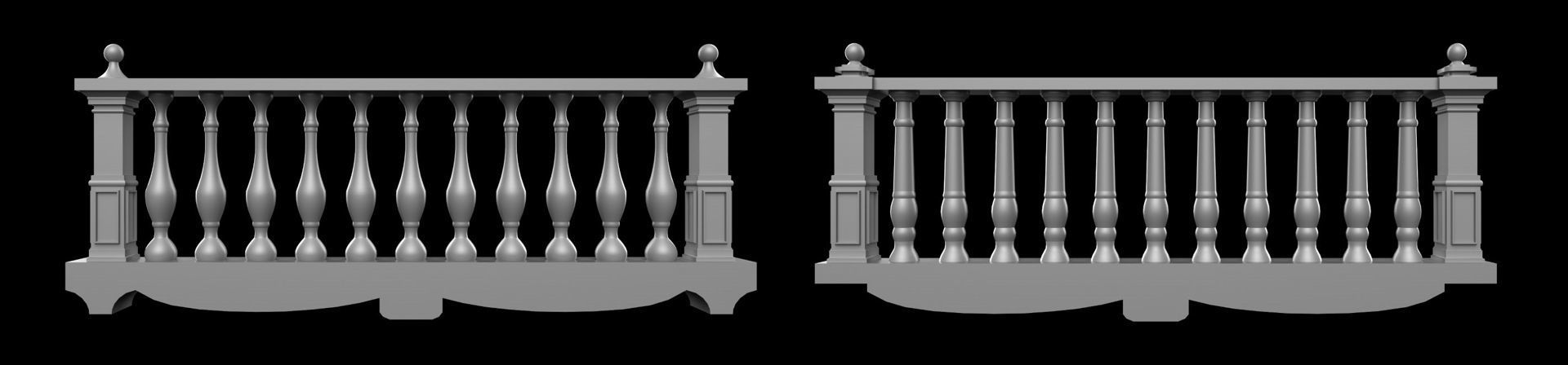 60 Traditional Balcony Railings Base Mesh pack Low-poly 3D model_7