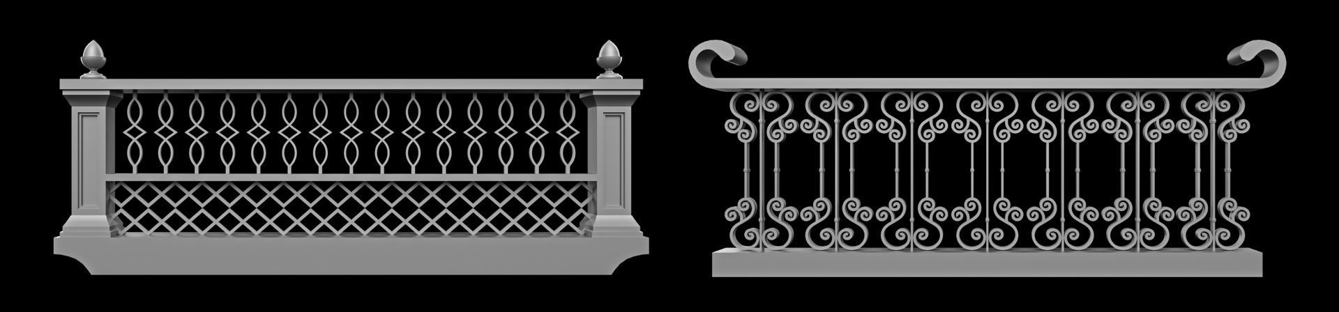 60 Traditional Balcony Railings Base Mesh pack Low-poly 3D model_30