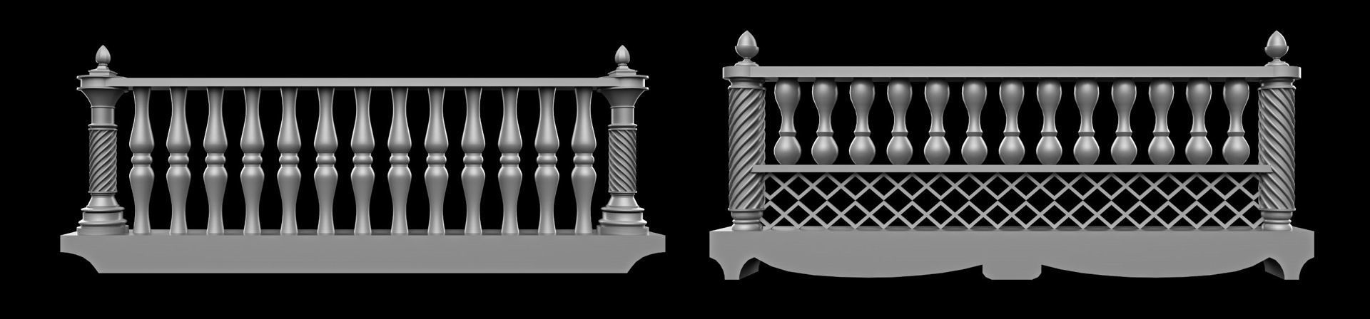 60 Traditional Balcony Railings Base Mesh pack Low-poly 3D model_27