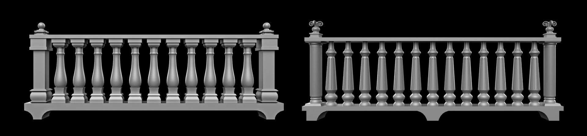 60 Traditional Balcony Railings Base Mesh pack Low-poly 3D model_20
