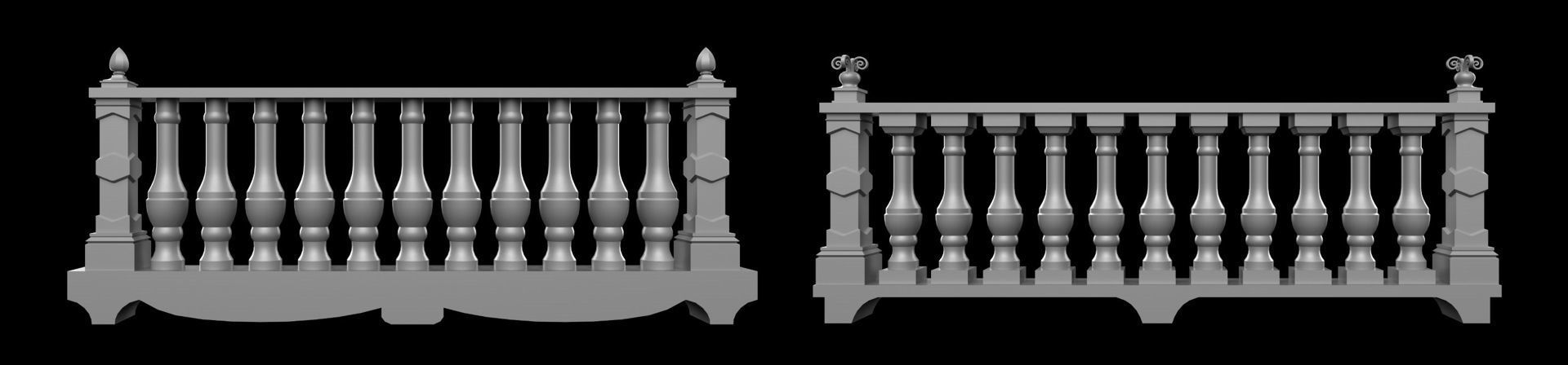 60 Traditional Balcony Railings Base Mesh pack Low-poly 3D model_16