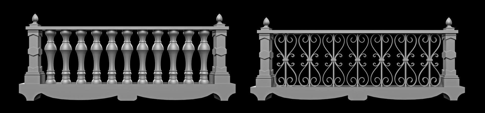 60 Traditional Balcony Railings Base Mesh pack Low-poly 3D model_29