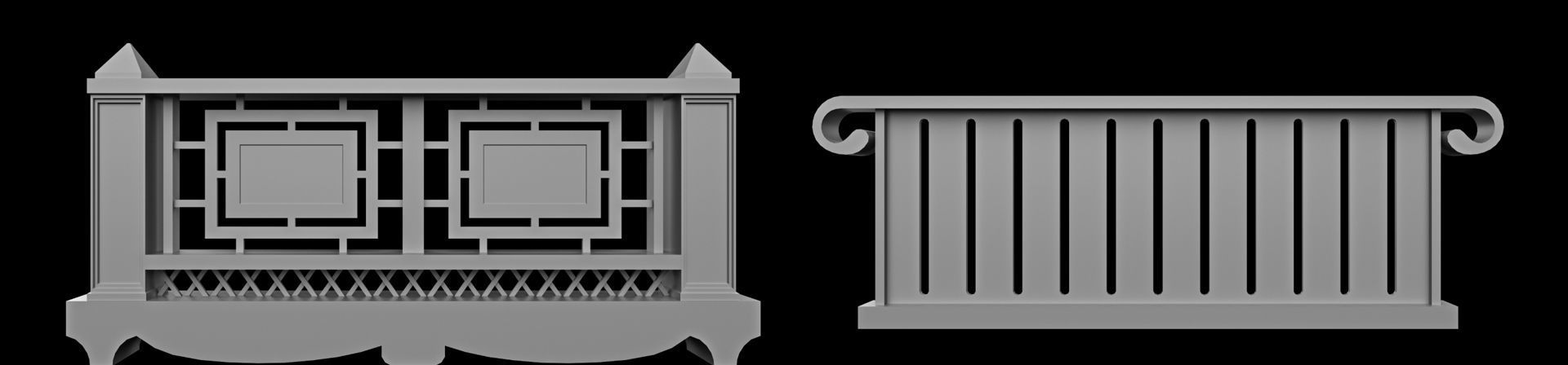 60 Traditional Balcony Railings Base Mesh pack Low-poly 3D model_23