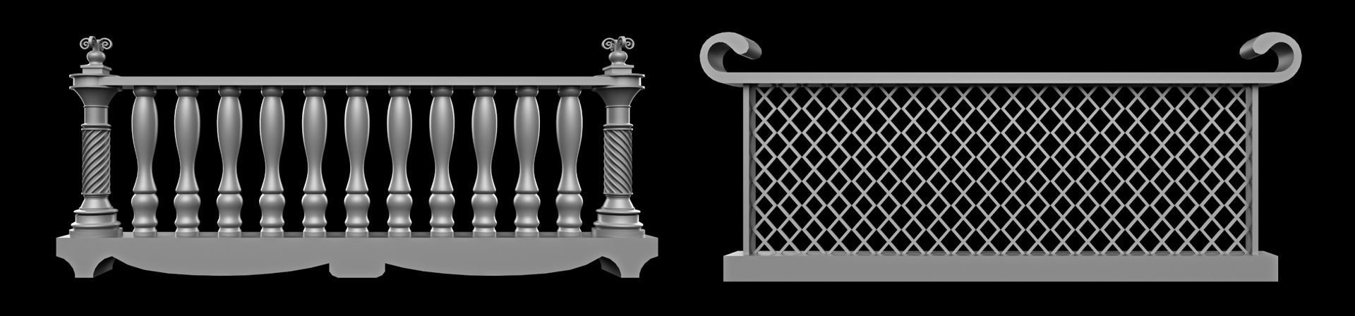 60 Traditional Balcony Railings Base Mesh pack Low-poly 3D model_24