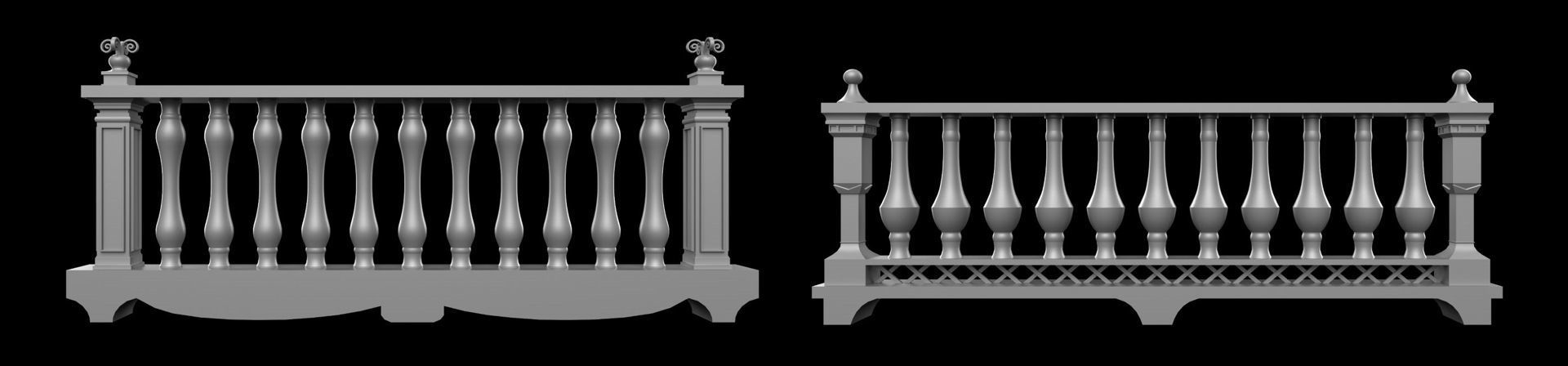 60 Traditional Balcony Railings Base Mesh pack Low-poly 3D model_15