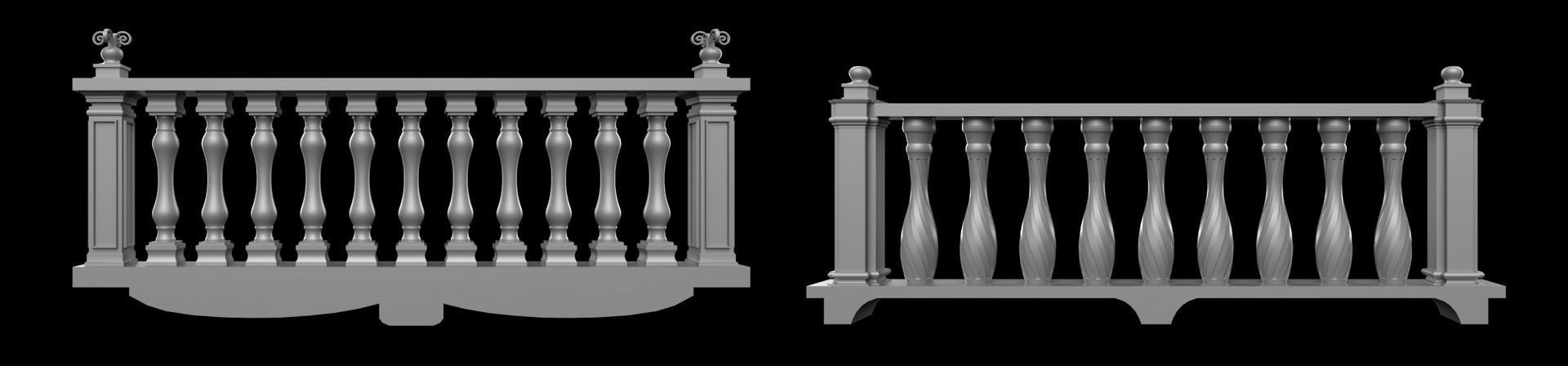60 Traditional Balcony Railings Base Mesh pack Low-poly 3D model_10