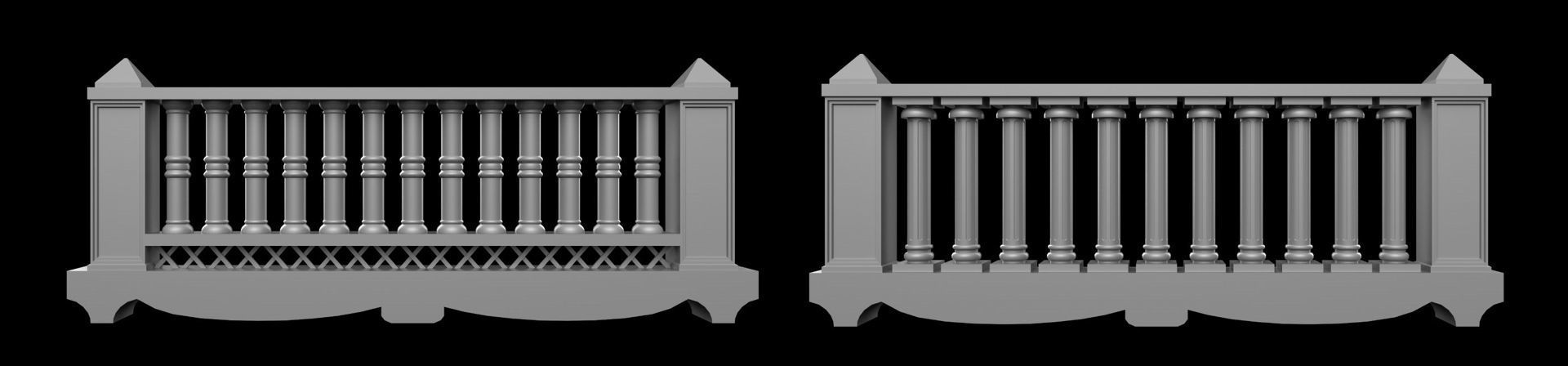 60 Traditional Balcony Railings Base Mesh pack Low-poly 3D model_14