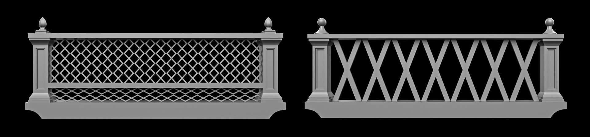 60 Traditional Balcony Railings Base Mesh pack Low-poly 3D model_25