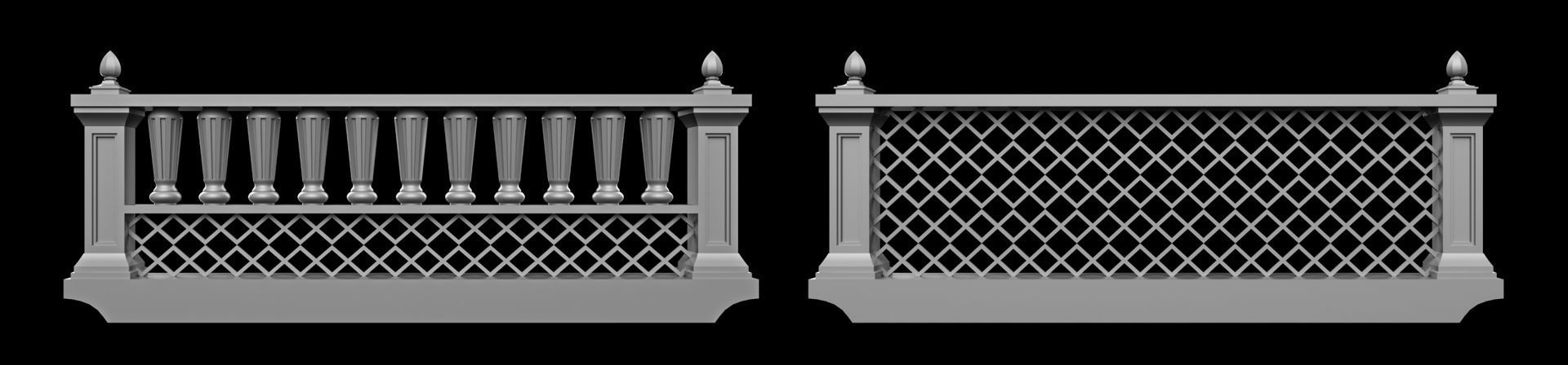 60 Traditional Balcony Railings Base Mesh pack Low-poly 3D model_22