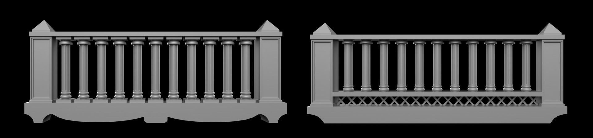 60 Traditional Balcony Railings Base Mesh pack Low-poly 3D model_13